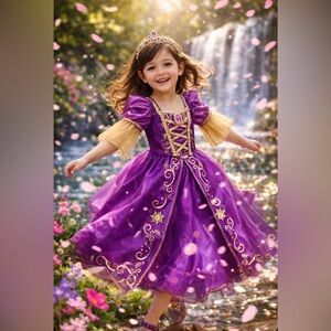 Disney girl’s princess Rapunzel Majestic dress Purple and Gold.  Size 4-6X.